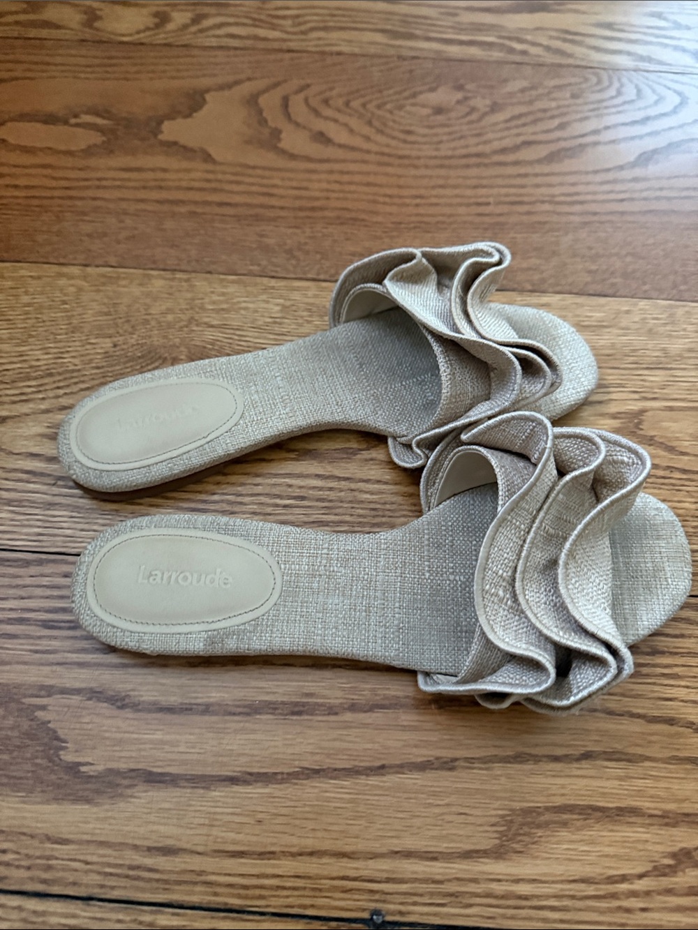 Larroude Beige Ruffle Slide Mules - Picture 3 of 5